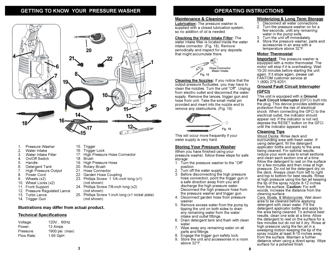 Fantom Vacuum VPW49H Maintenance & Cleaning, Storing Your Pressure Washer, Winterizing & Long Term Storage, Cleaning Tips 