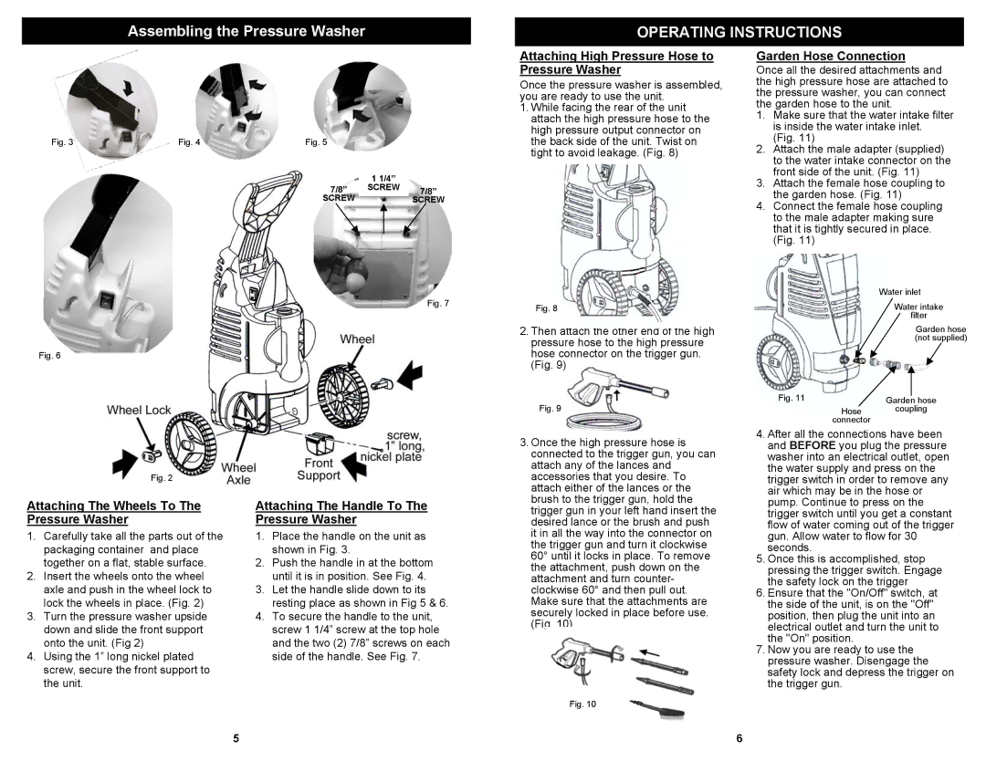 Fantom Vacuum VPW49H owner manual Attaching High Pressure Hose to Pressure Washer, Garden Hose Connection 