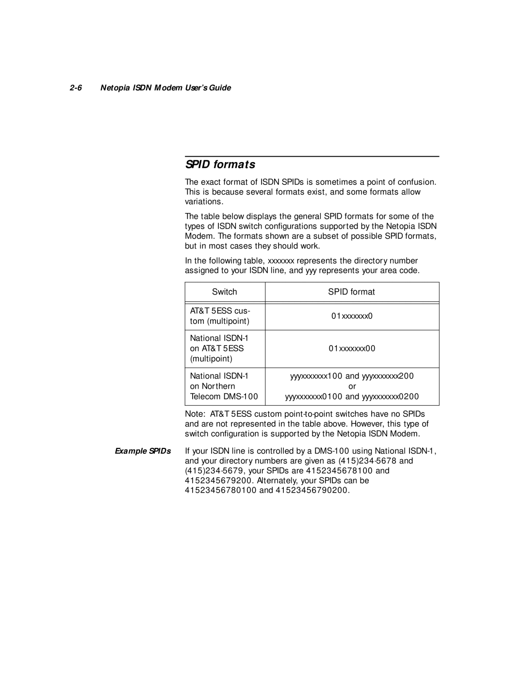 Farallon Communications 412, 612 manual Spid formats 