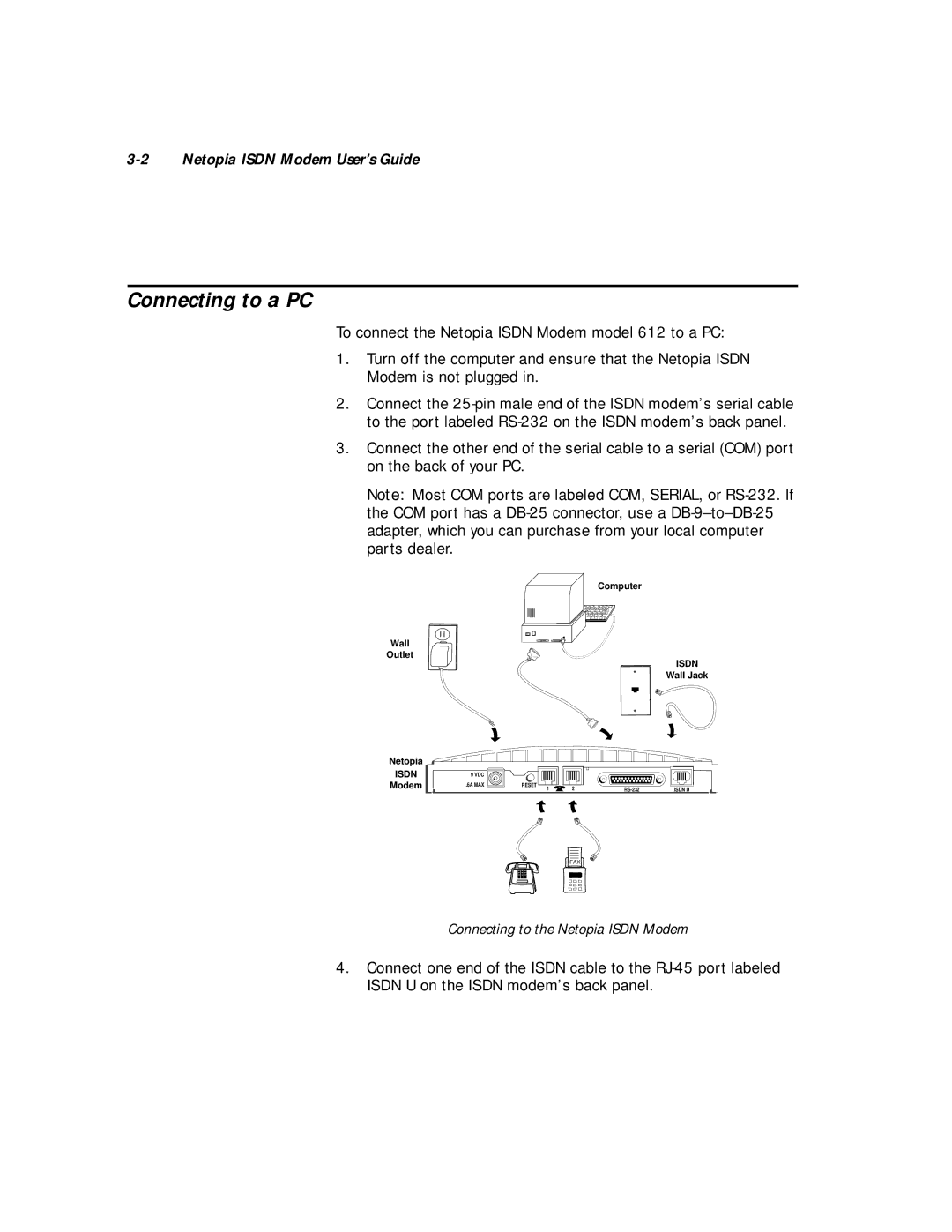 Farallon Communications 412, 612 manual Connecting to a PC, Netopia Isdn Modem User’s Guide 