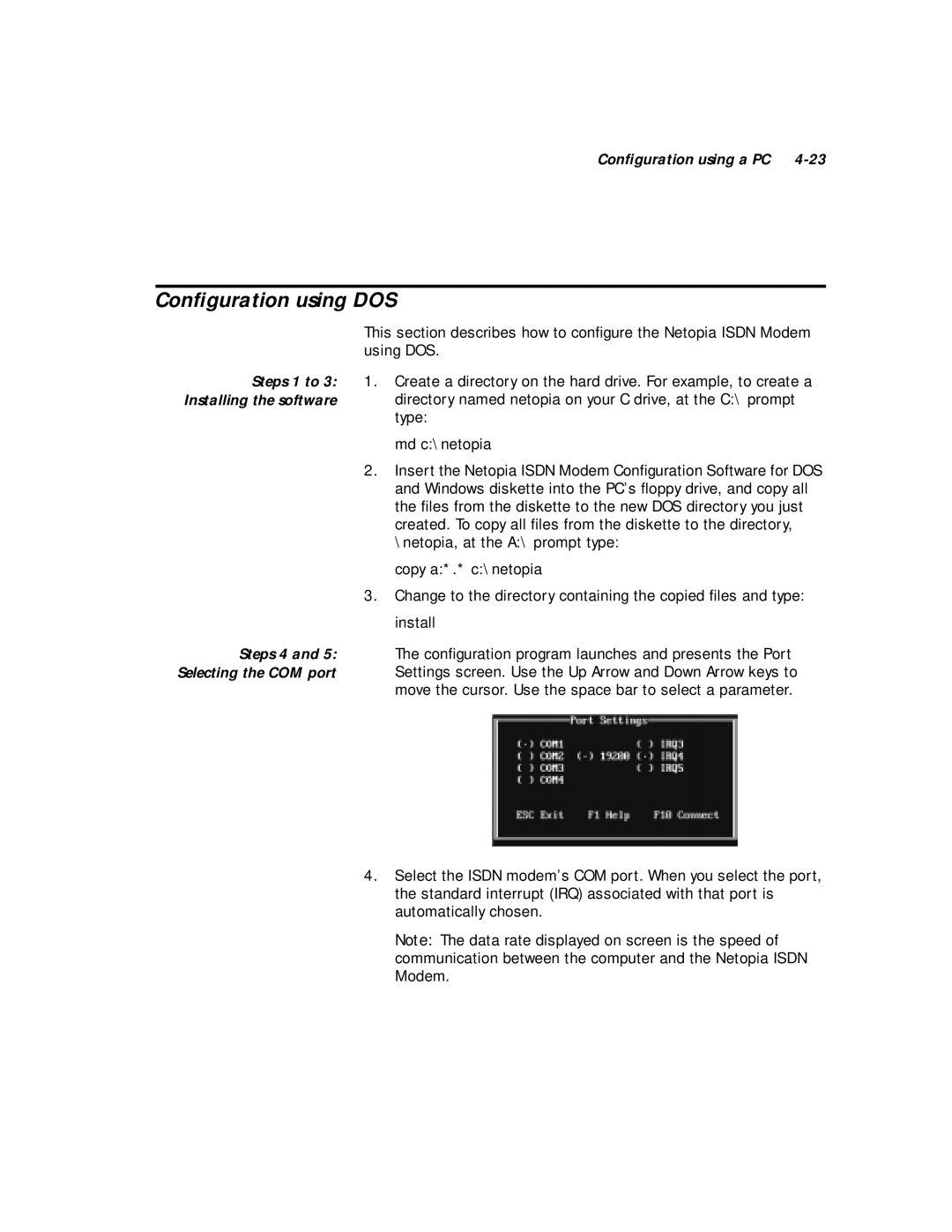 Farallon Communications 612, 412 manual Conﬁguration using DOS, Conﬁguration using a PC 