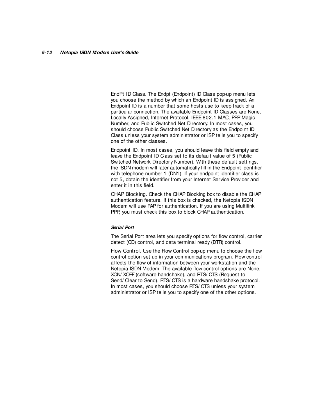 Farallon Communications 412, 612 manual Netopia Isdn Modem User’s Guide, Serial Port 