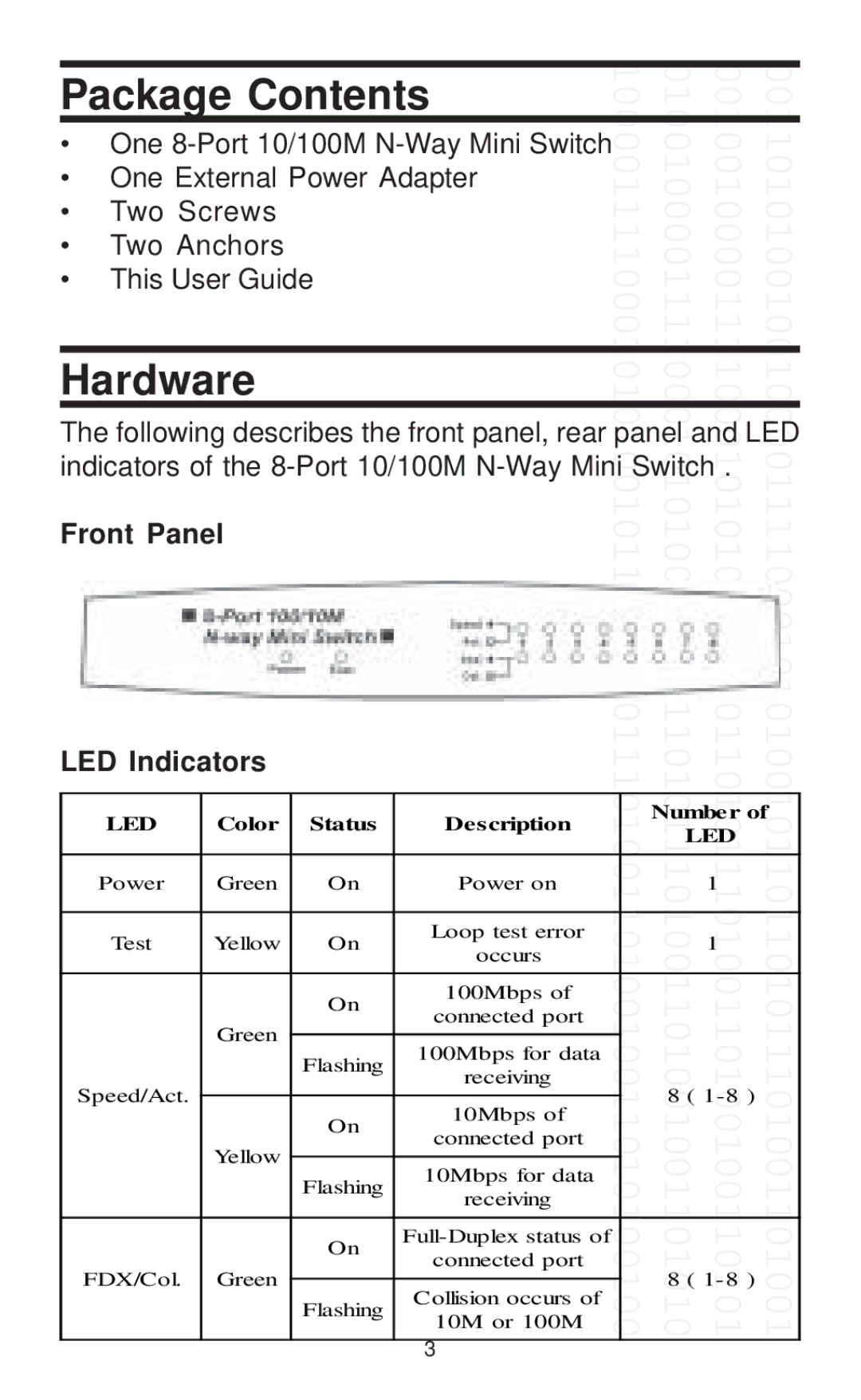 Farallon Communications 8-Port 10/100M manual Package Contents, Hardware 