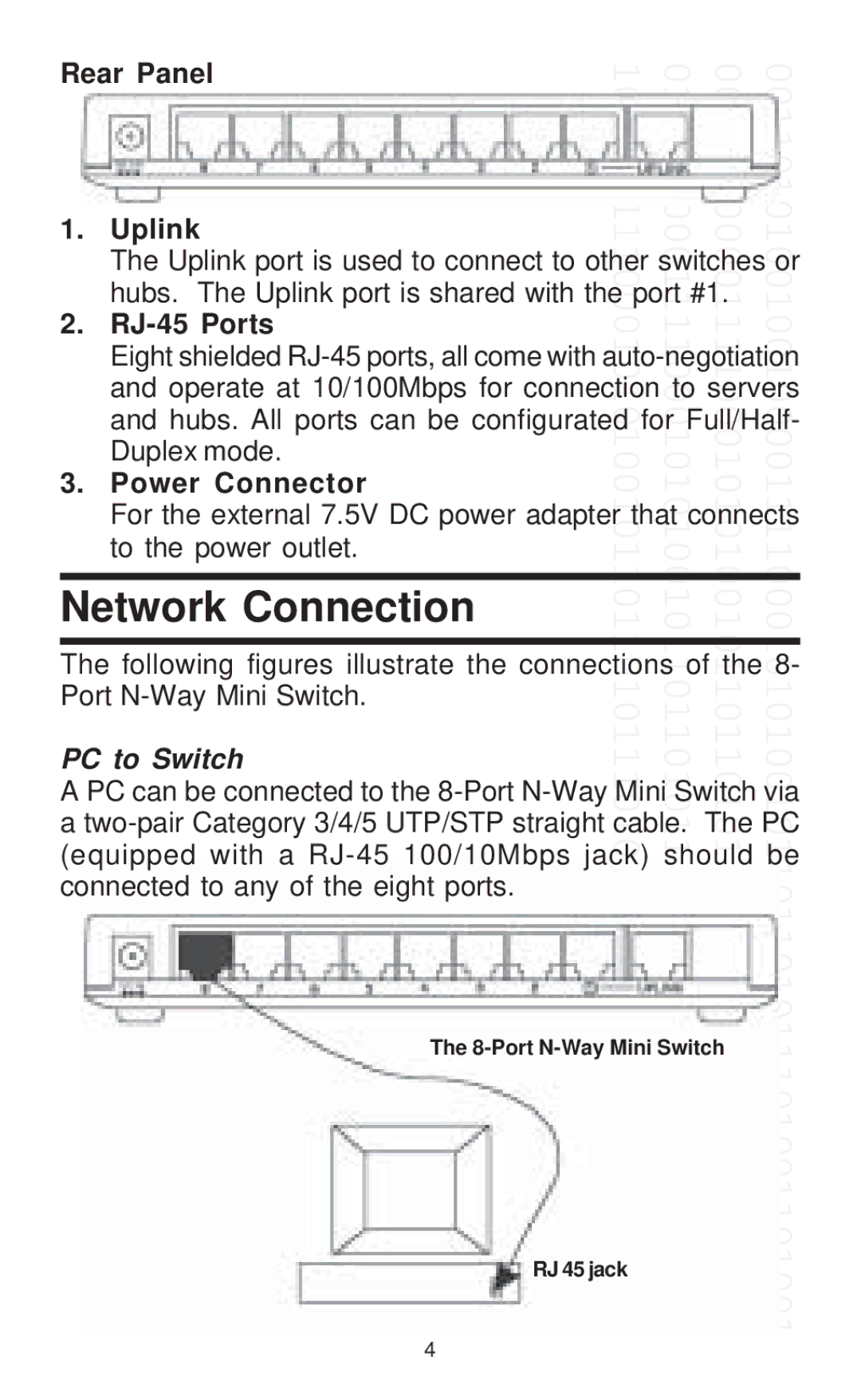 Farallon Communications 8-Port 10/100M manual Network Connection, PC to Switch 