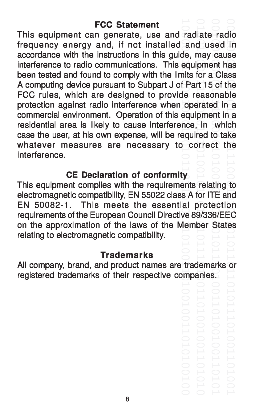 Farallon Communications 8-Port 10/100M manual FCC Statement, CE Declaration of conformity, Trademarks 