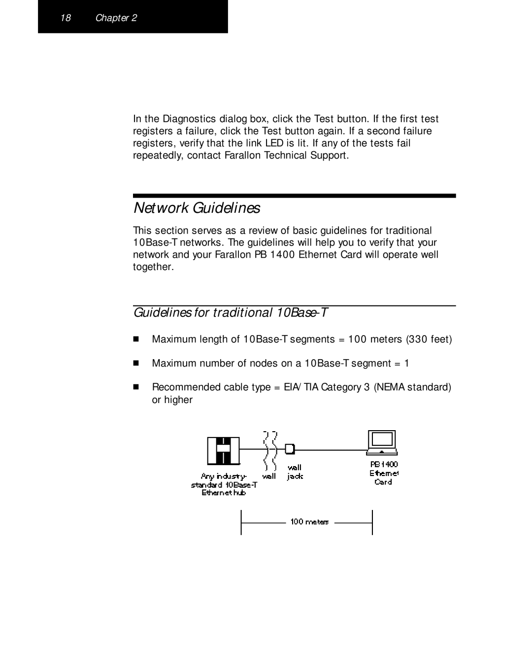 Farallon Communications PB 1400 appendix Network Guidelines, Guidelines for traditional 10Base-T 