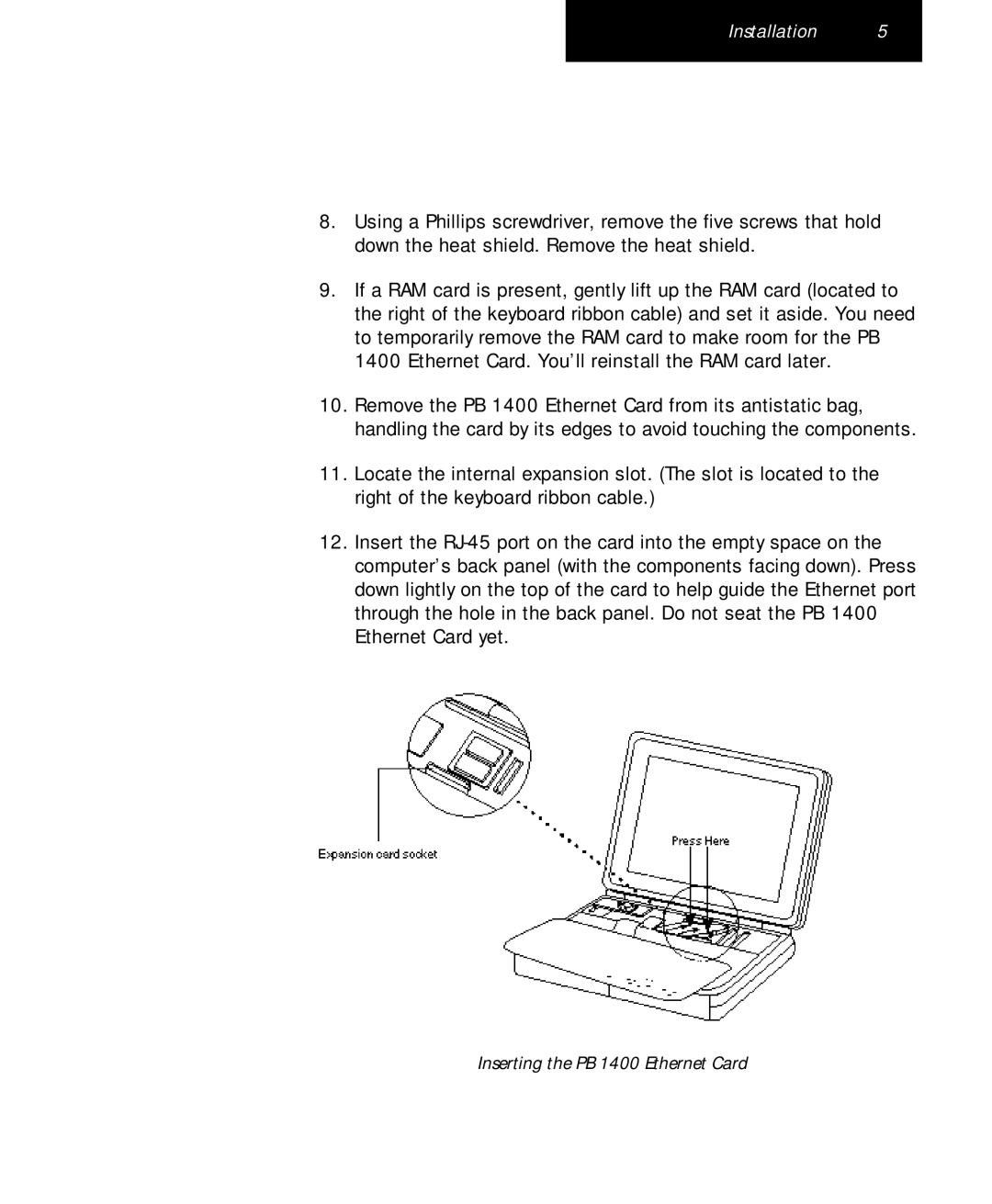 Farallon Communications appendix Inserting the PB 1400 Ethernet Card 