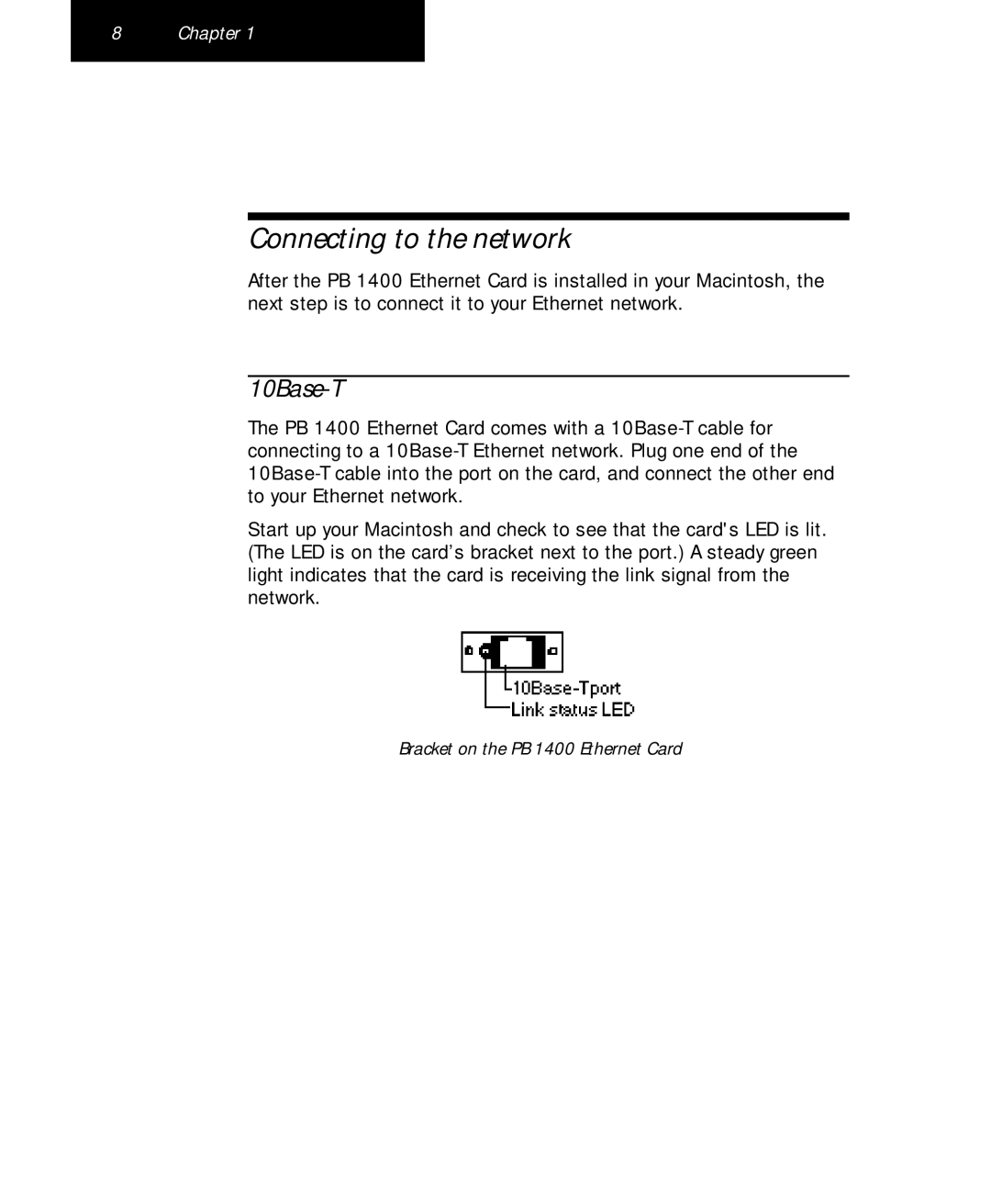 Farallon Communications PB 1400 appendix Connecting to the network, 10Base-T 