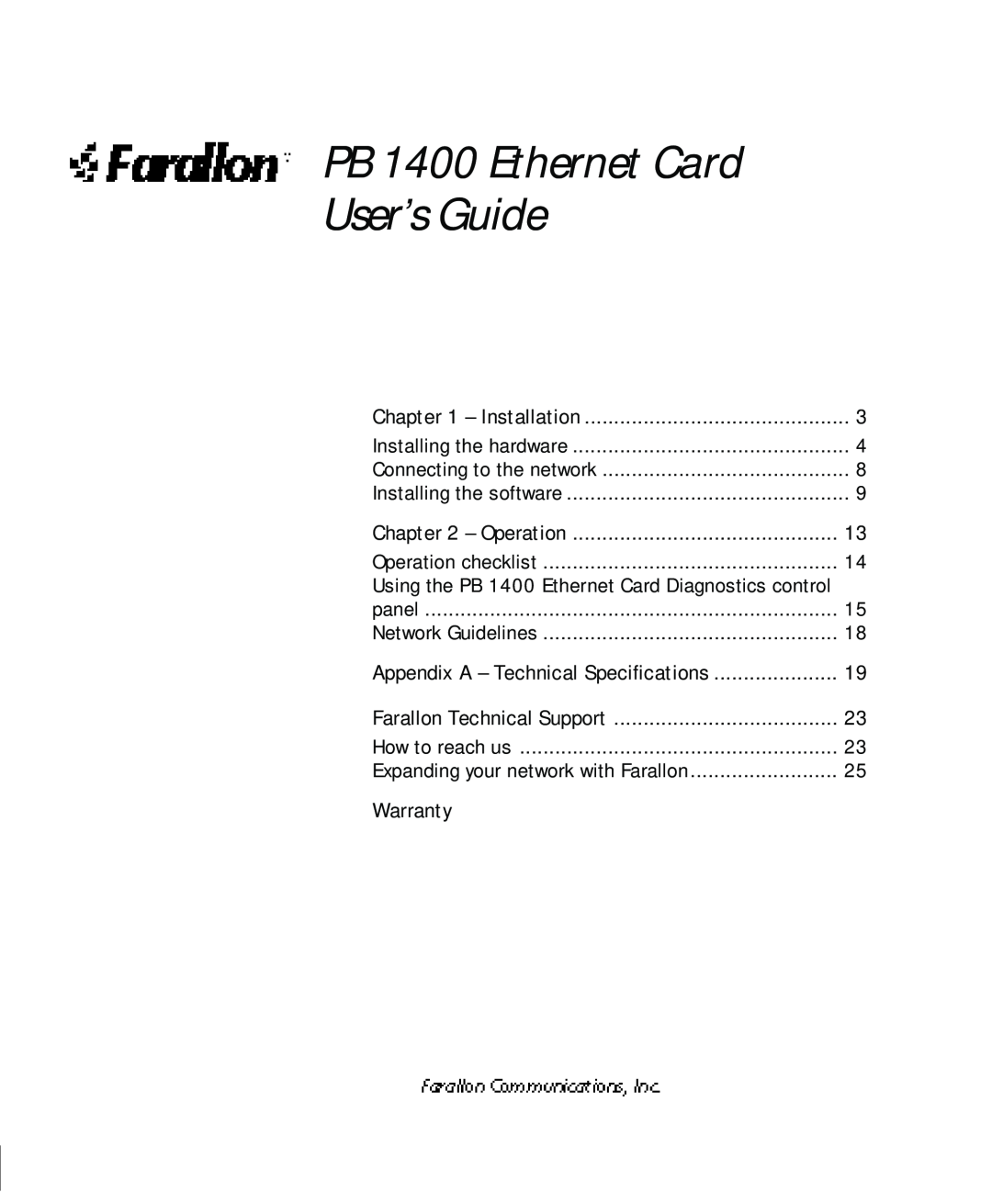 Farallon Communications appendix PB 1400 Ethernet Card User’s Guide 