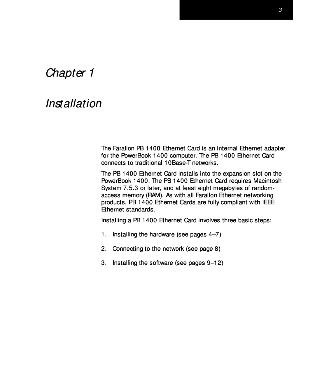 Farallon Communications PB 1400 appendix Chapter Installation 