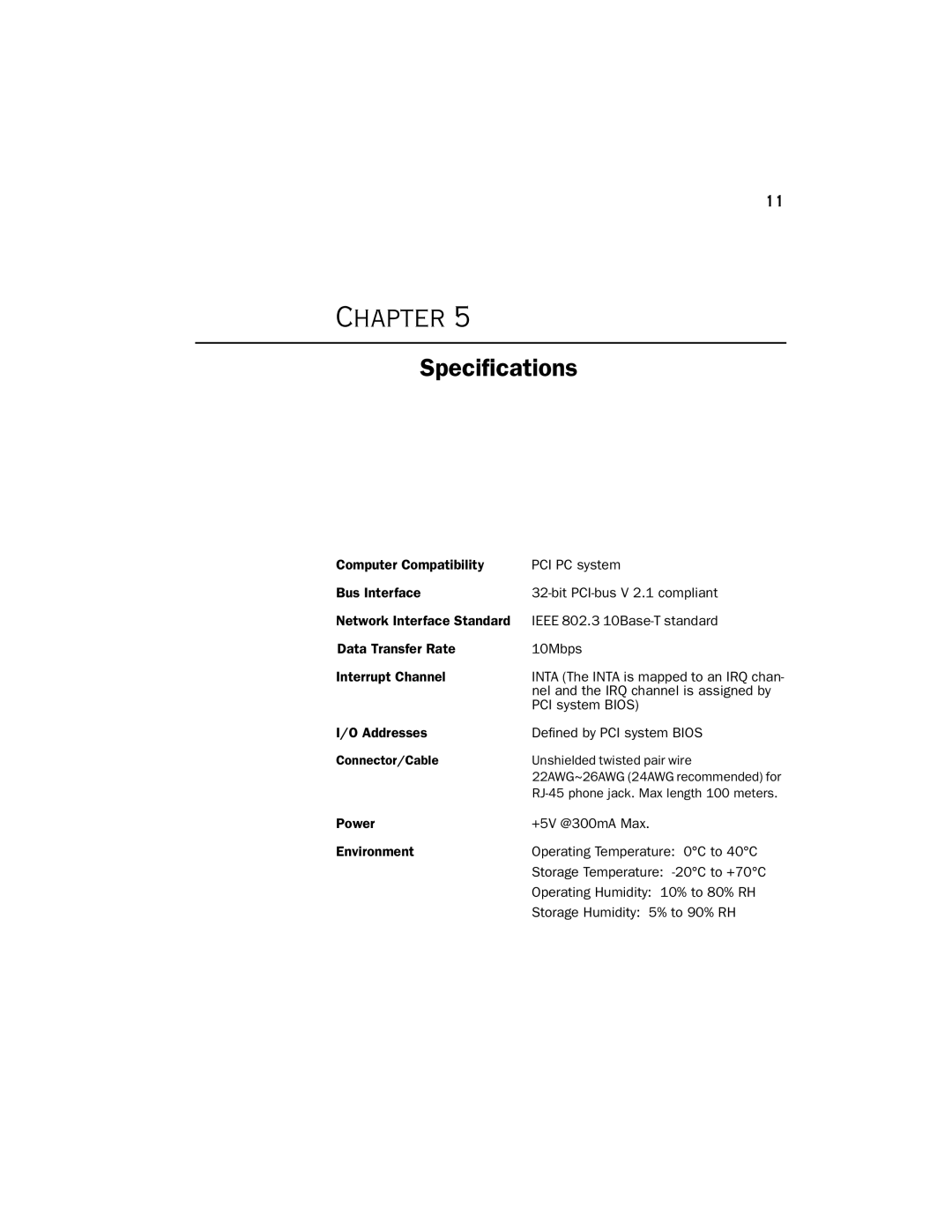 Farallon Communications PCI Card manual Speciﬁcations 