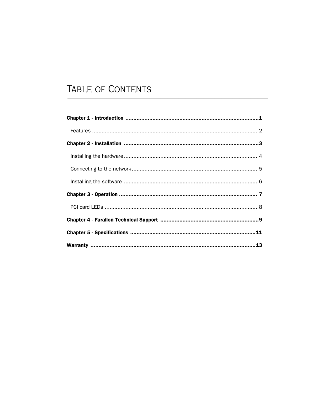 Farallon Communications PCI Card manual Table of Contents 