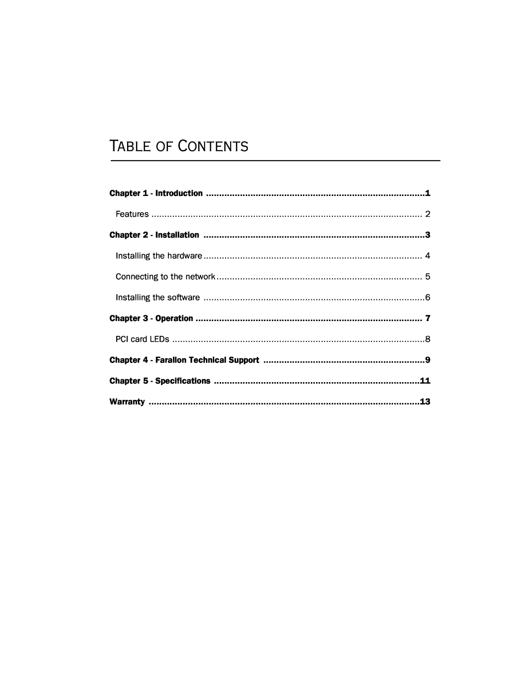 Farallon Communications PCI Card manual Table Of Contents 