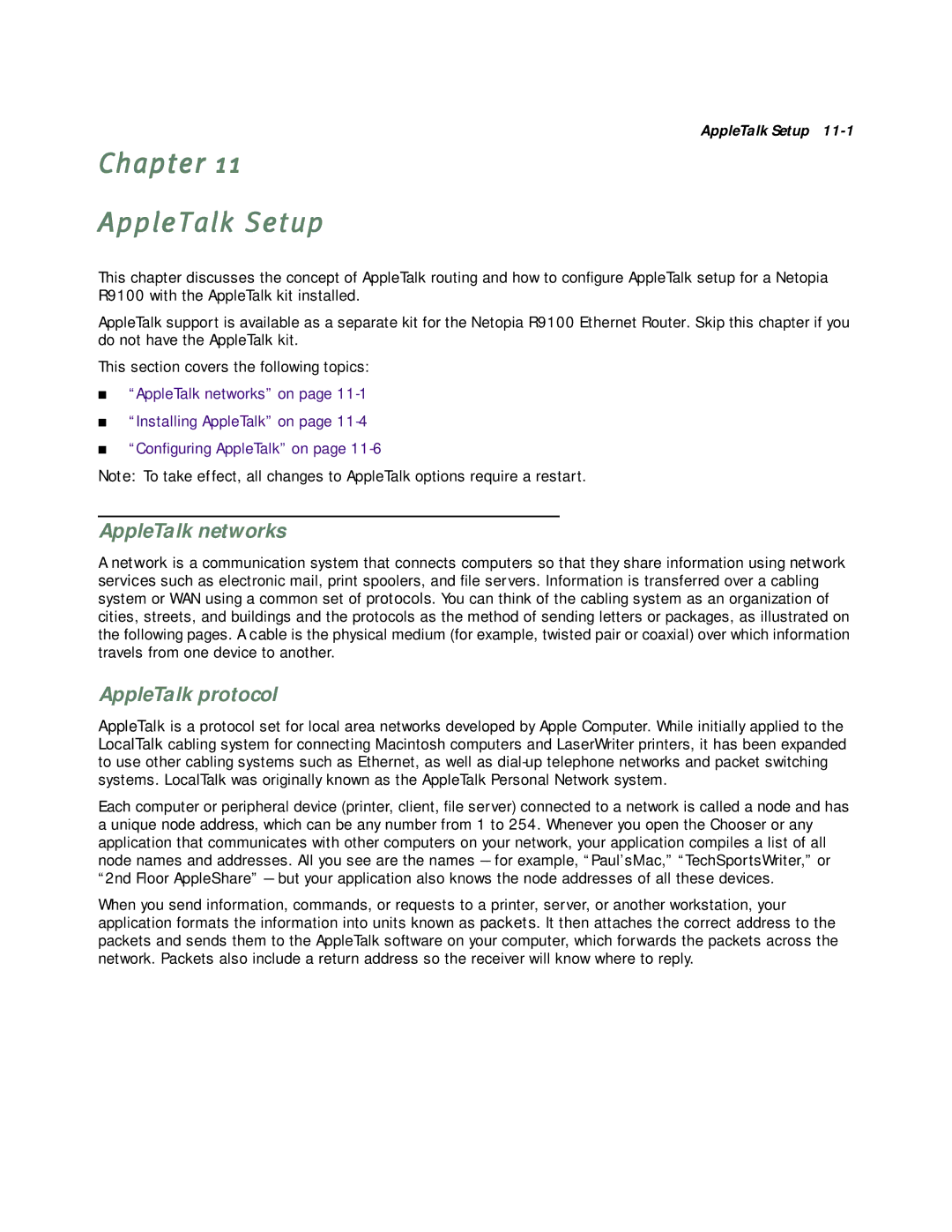 Farallon Communications R9100 manual Chapter AppleTalk Setup, AppleTalk networks, AppleTalk protocol 