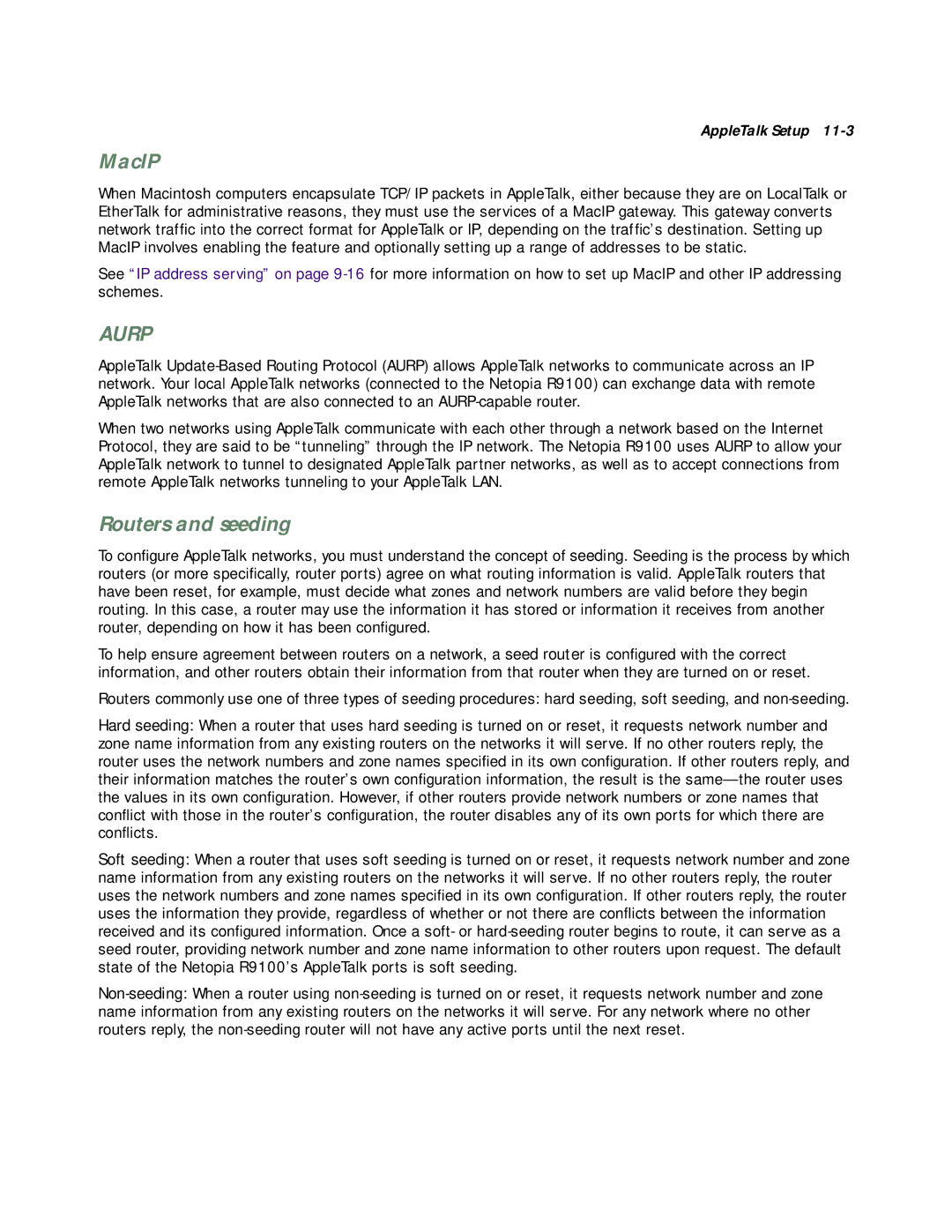 Farallon Communications R9100 manual MacIP, Routers and seeding 