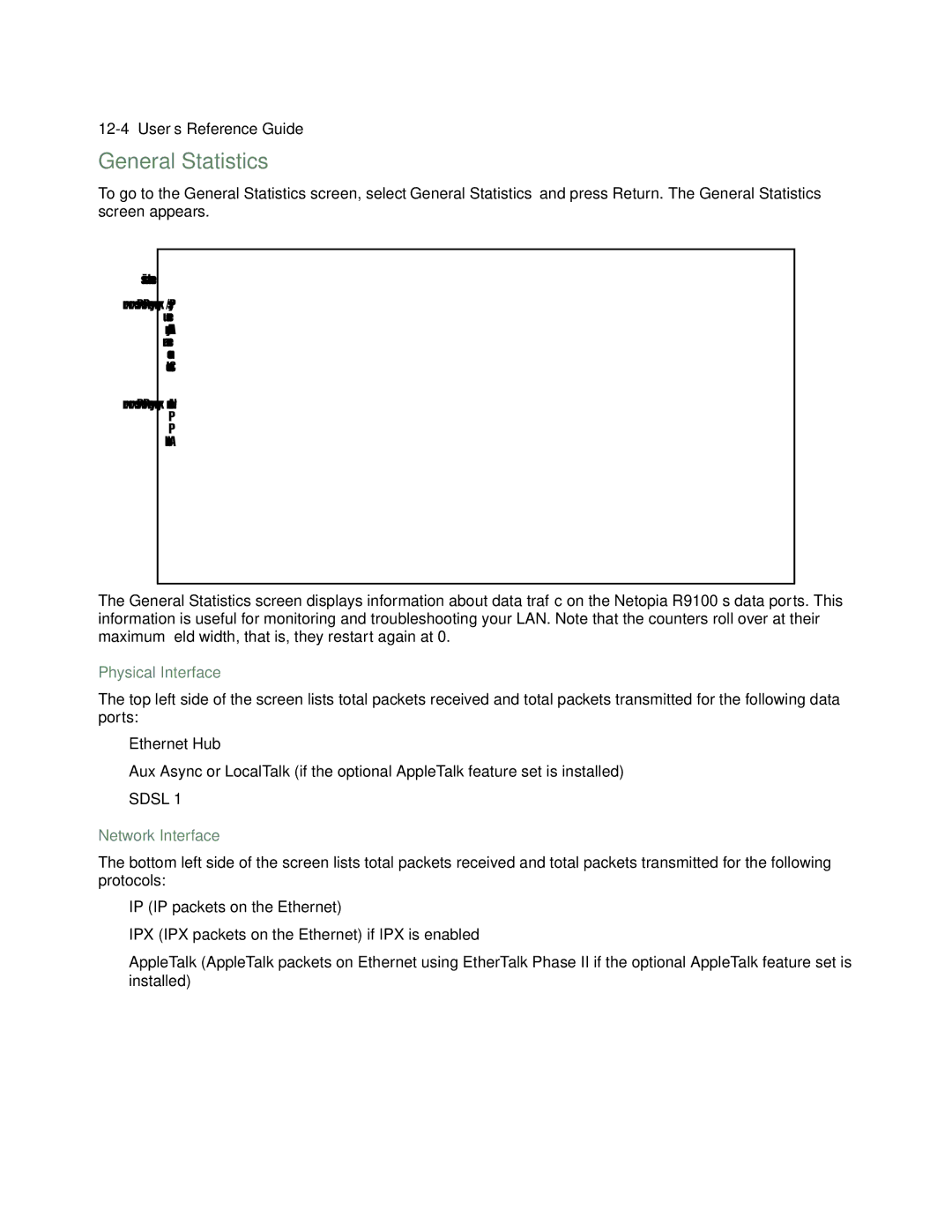 Farallon Communications R9100 manual General Statistics, Physical Interface, Network Interface 