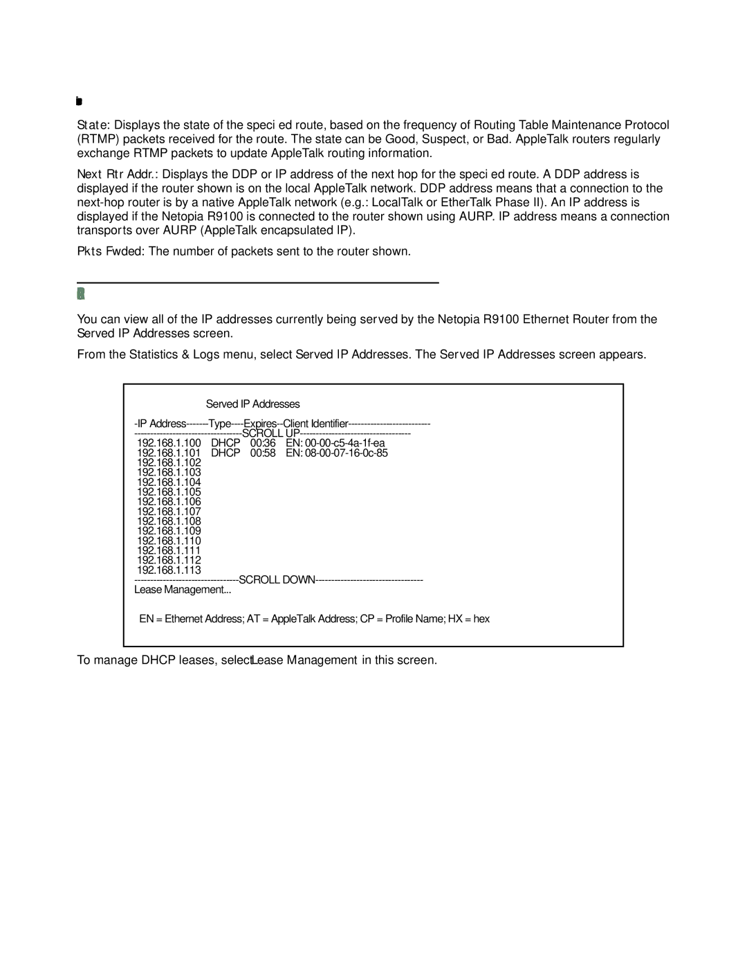 Farallon Communications R9100 manual Served IP Addresses 