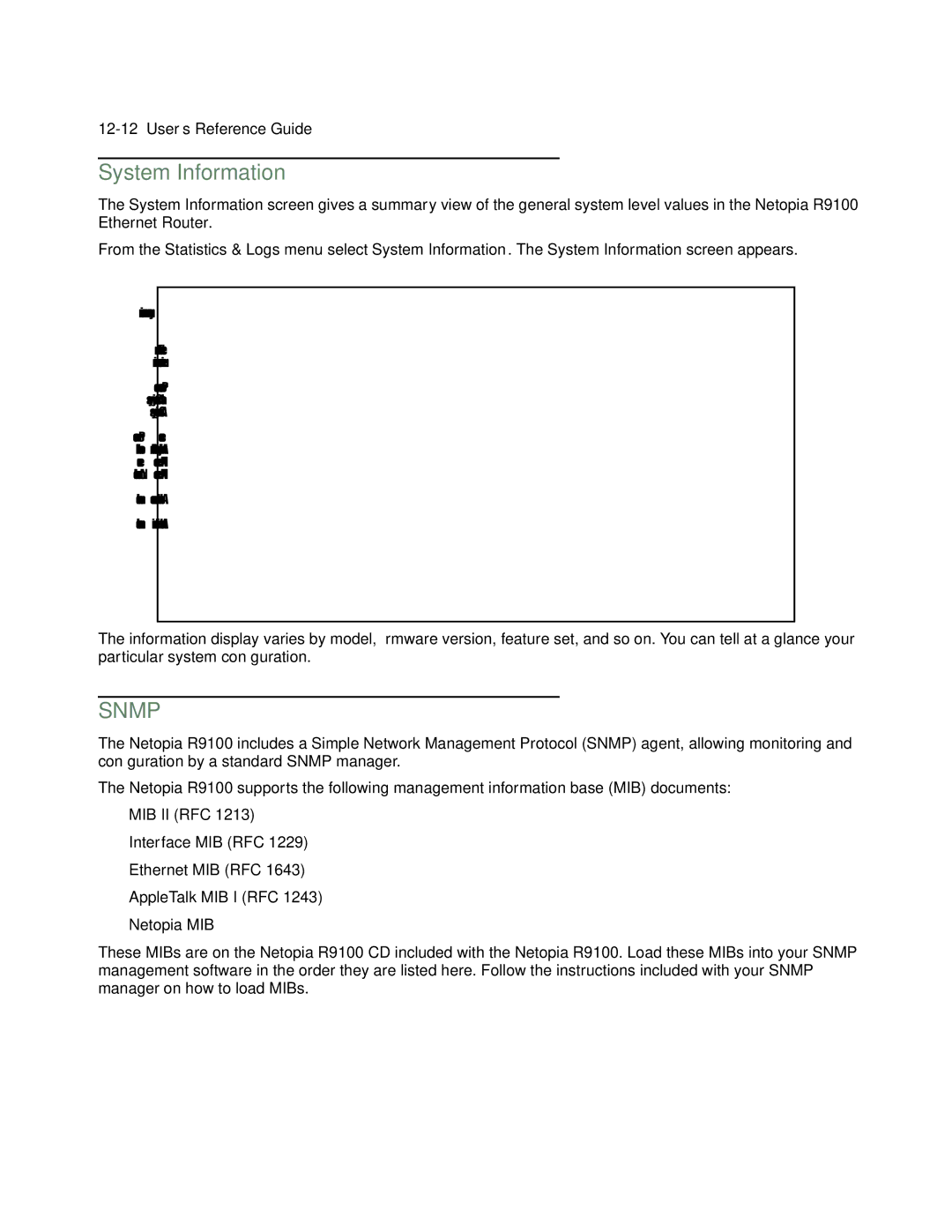 Farallon Communications R9100 manual System Information, Snmp 