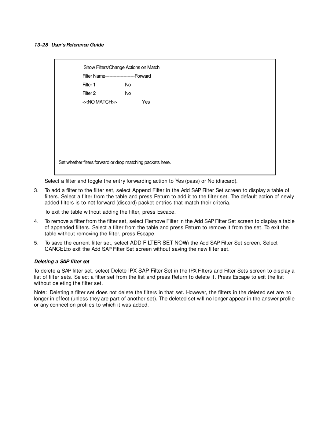 Farallon Communications R9100 manual Deleting a SAP ﬁlter set 