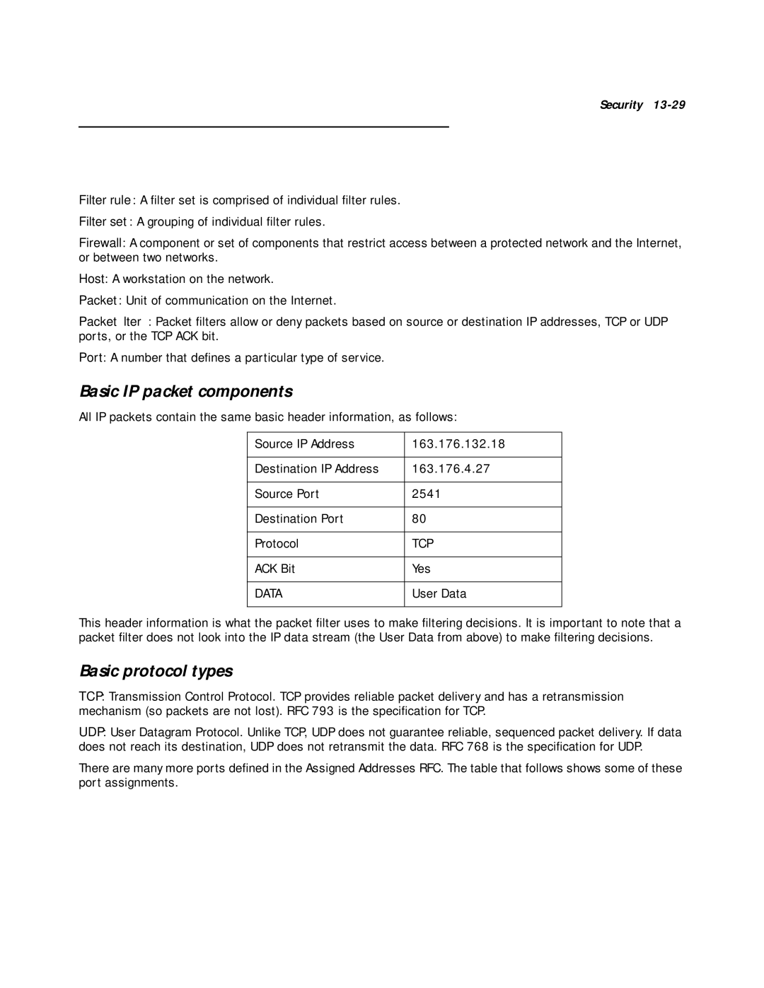 Farallon Communications R9100 Firewall tutorial General ﬁrewall terms, Basic IP packet components, Basic protocol types 