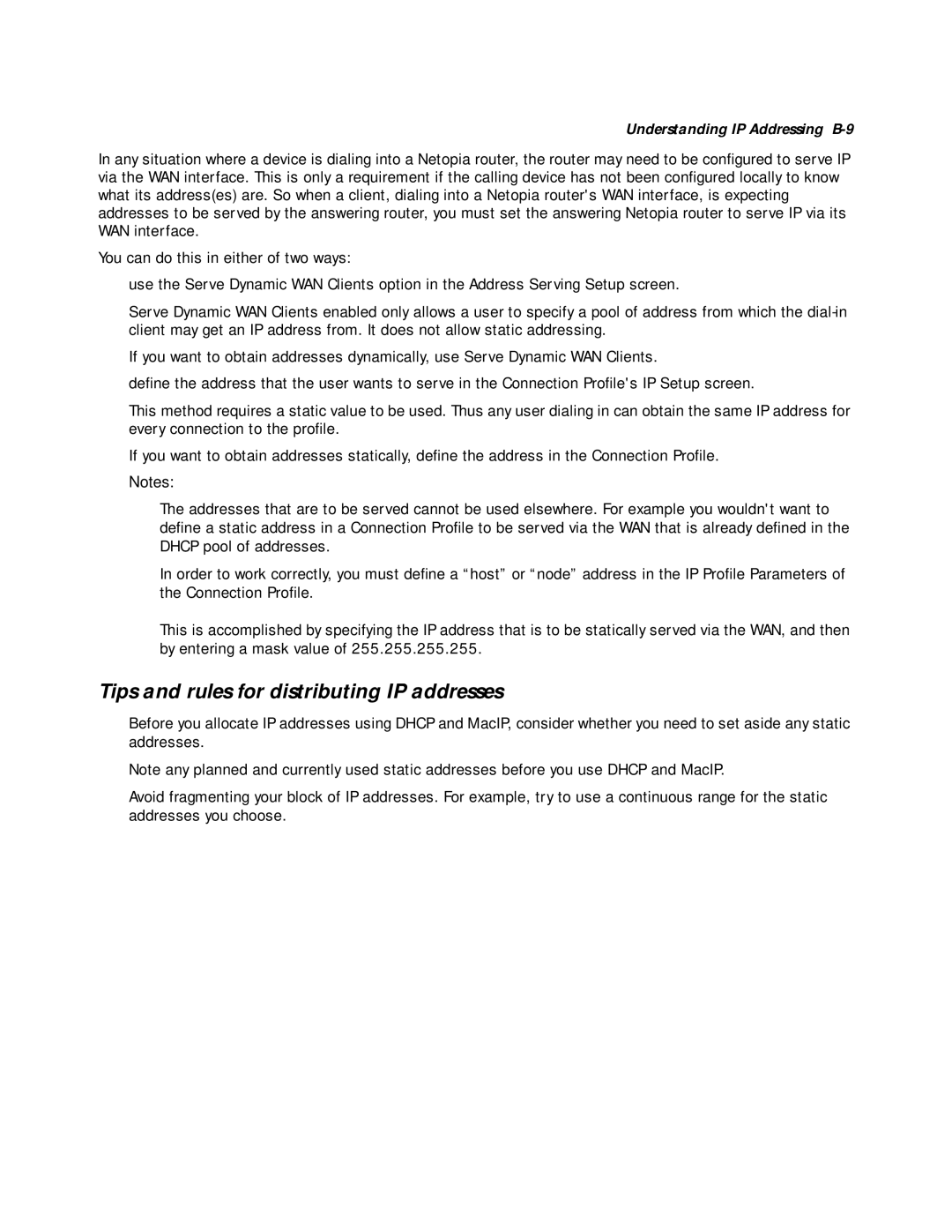 Farallon Communications R9100 manual Tips and rules for distributing IP addresses, Understanding IP Addressing B-9 