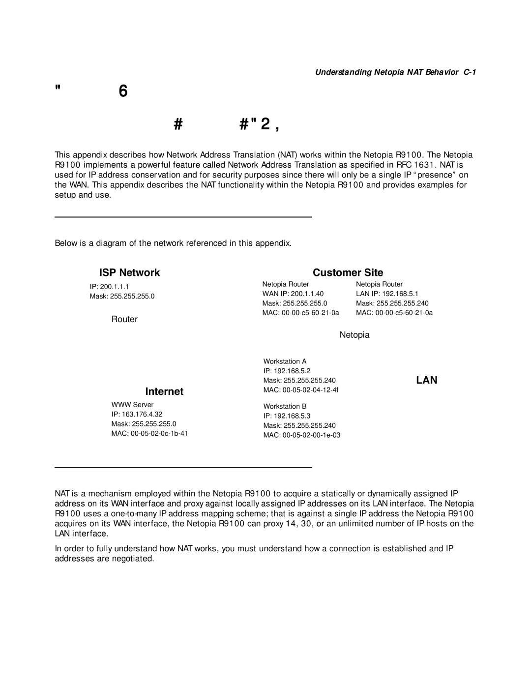 Farallon Communications R9100 manual Appendix C Understanding Netopia NAT Behavior, Network conﬁguration, Background 