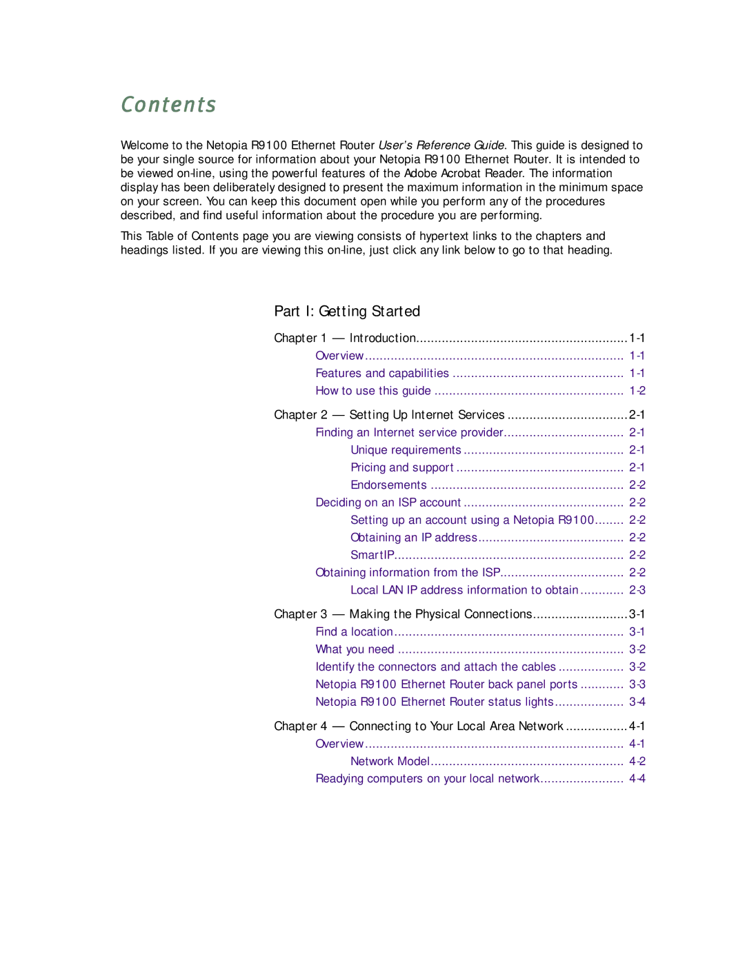 Farallon Communications R9100 manual Contents 