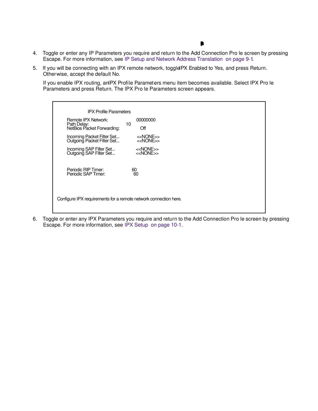 Farallon Communications R9100 manual IPX Profile Parameters Remote IPX Network 