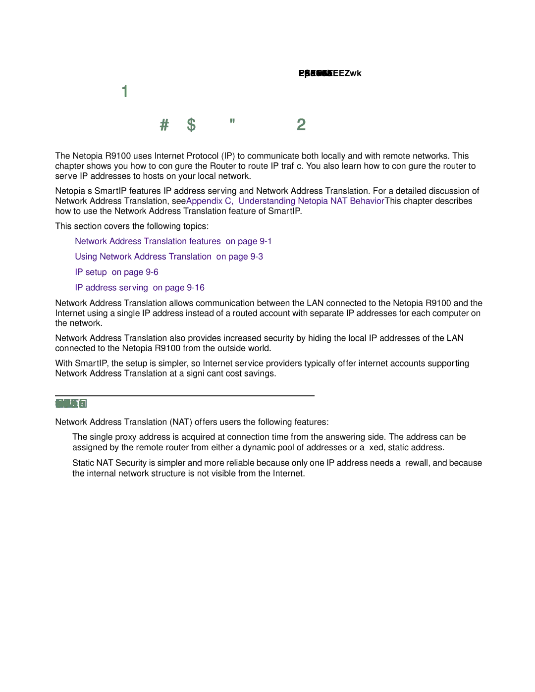 Farallon Communications R9100 manual Chapter IP Setup and Network Address Translation, Network Address Translation features 