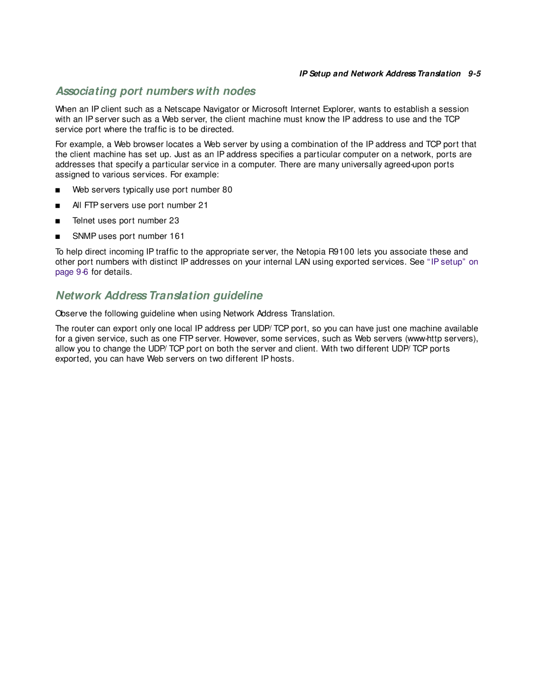 Farallon Communications R9100 manual Associating port numbers with nodes, Network Address Translation guideline 