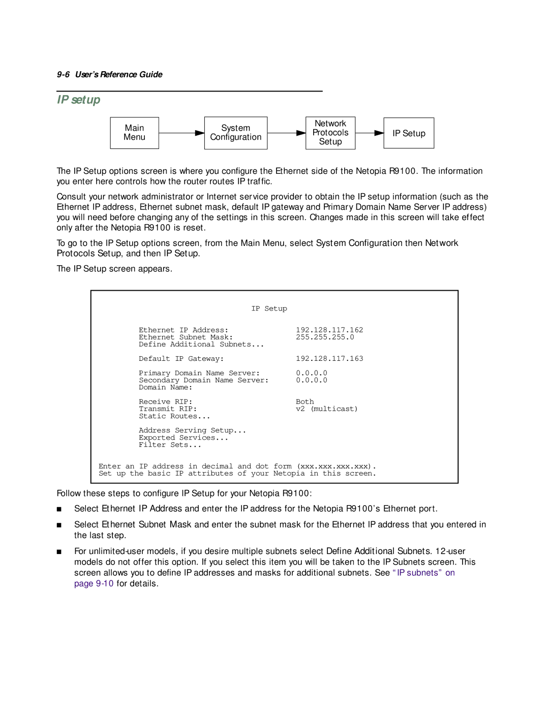 Farallon Communications R9100 manual IP setup 