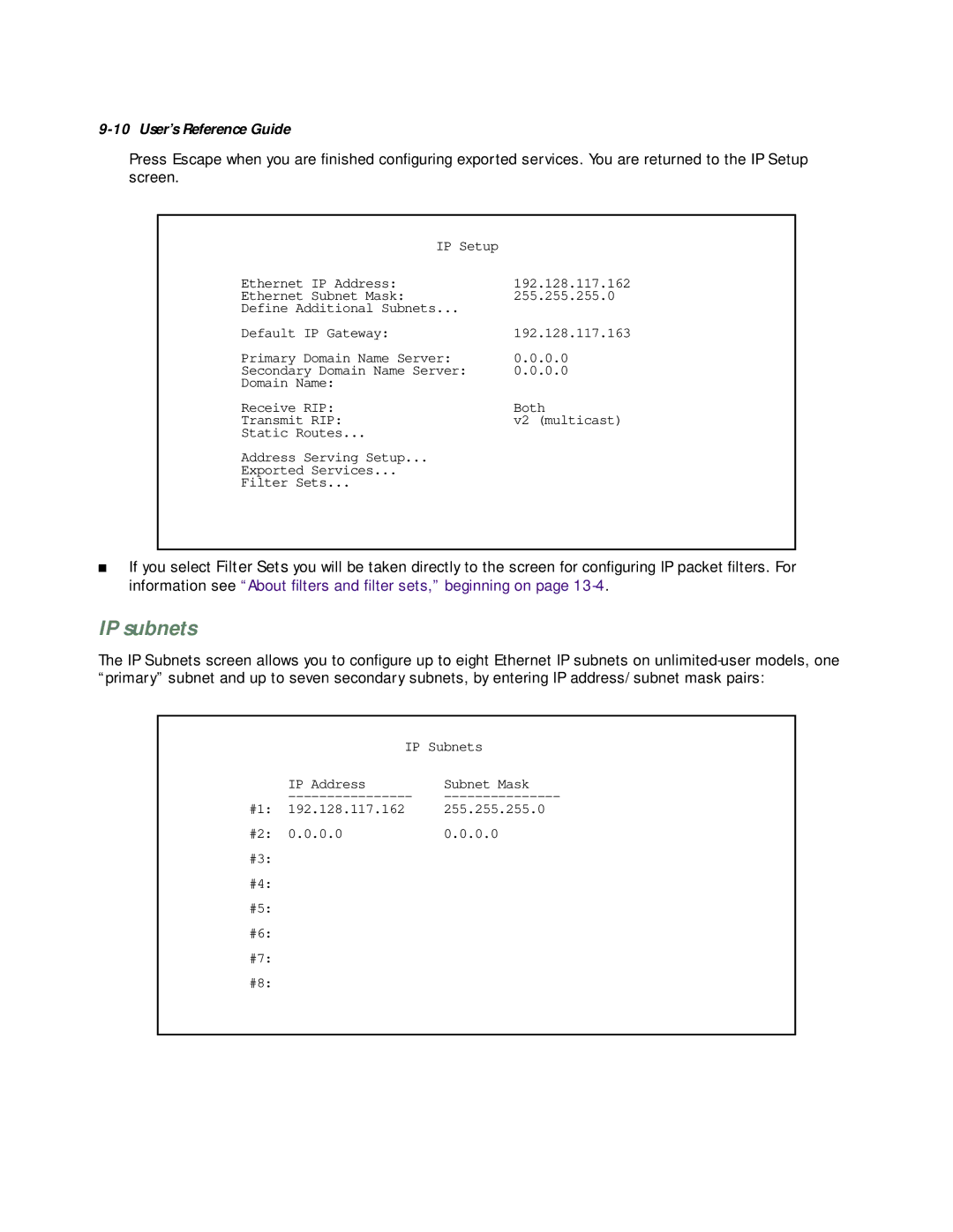 Farallon Communications R9100 manual IP subnets 