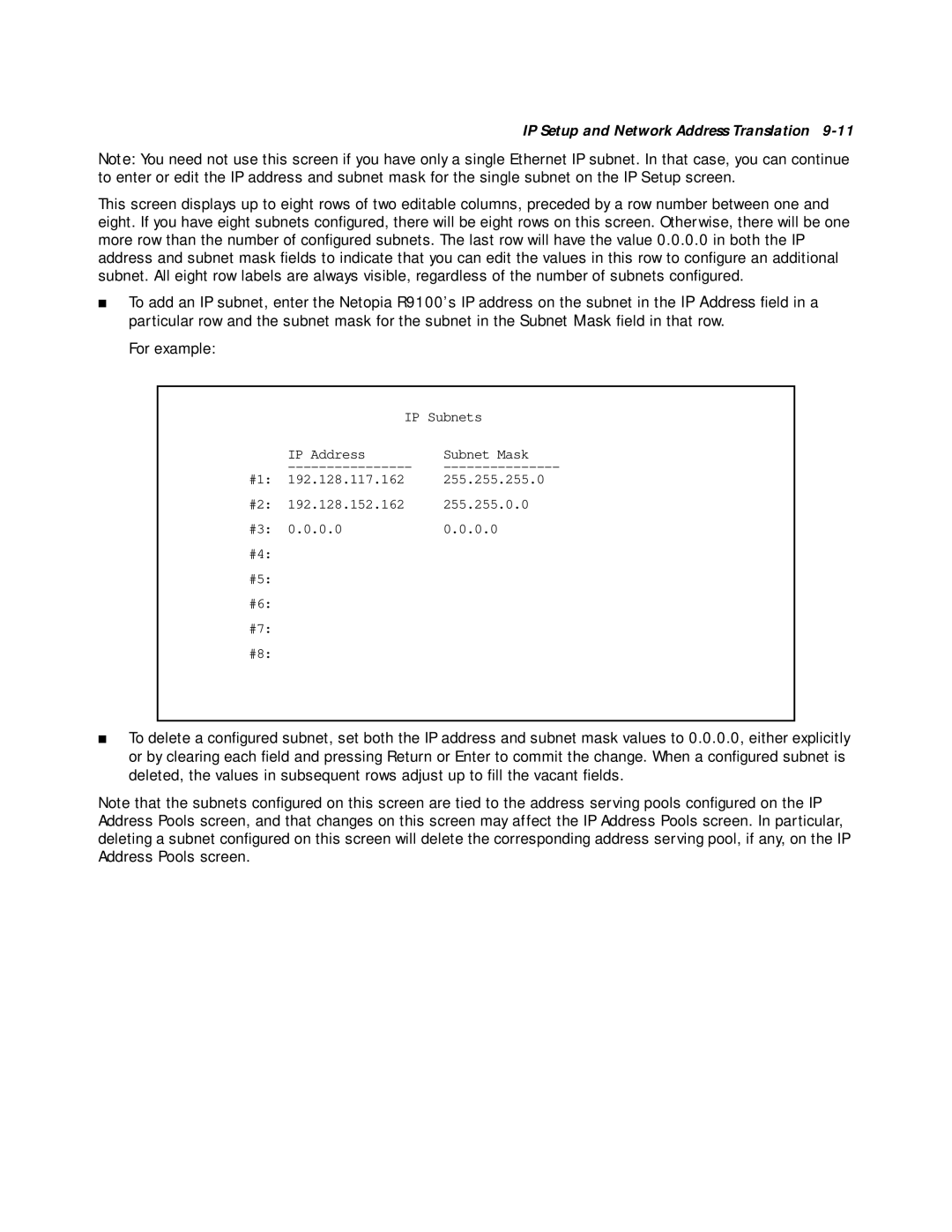 Farallon Communications R9100 manual IP Setup and Network Address Translation 