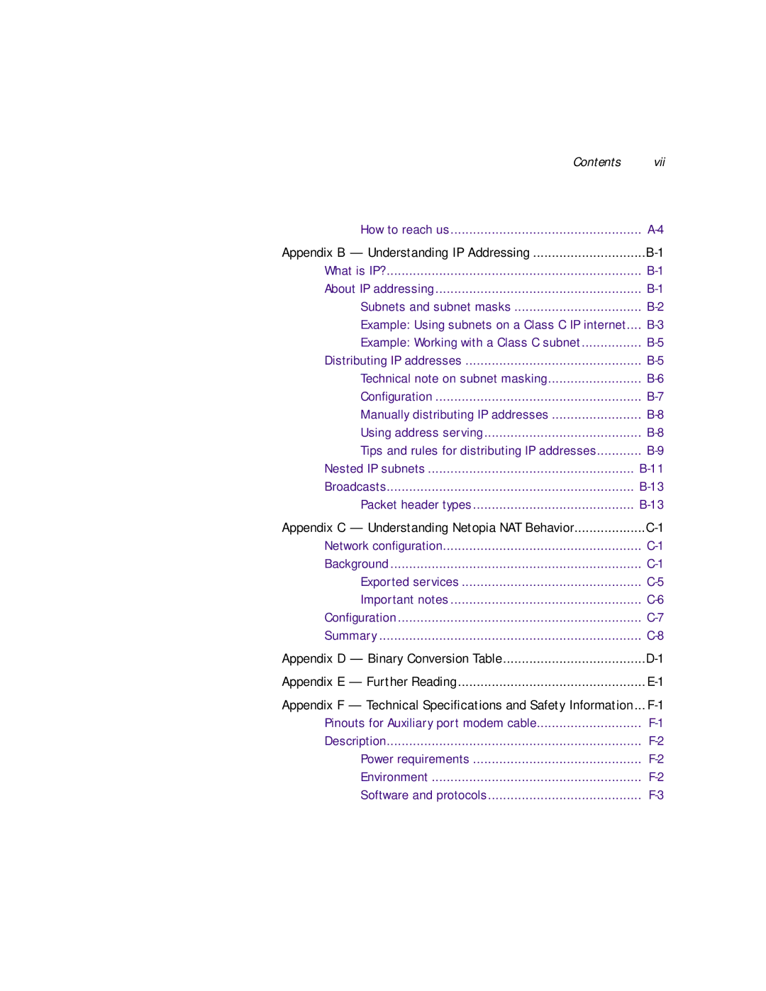 Farallon Communications R9100 manual Contents 