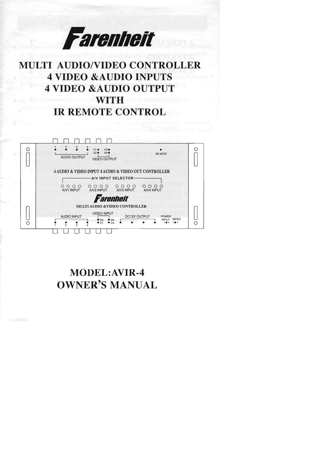 Farenheit Technologies AVIR-4 manual 