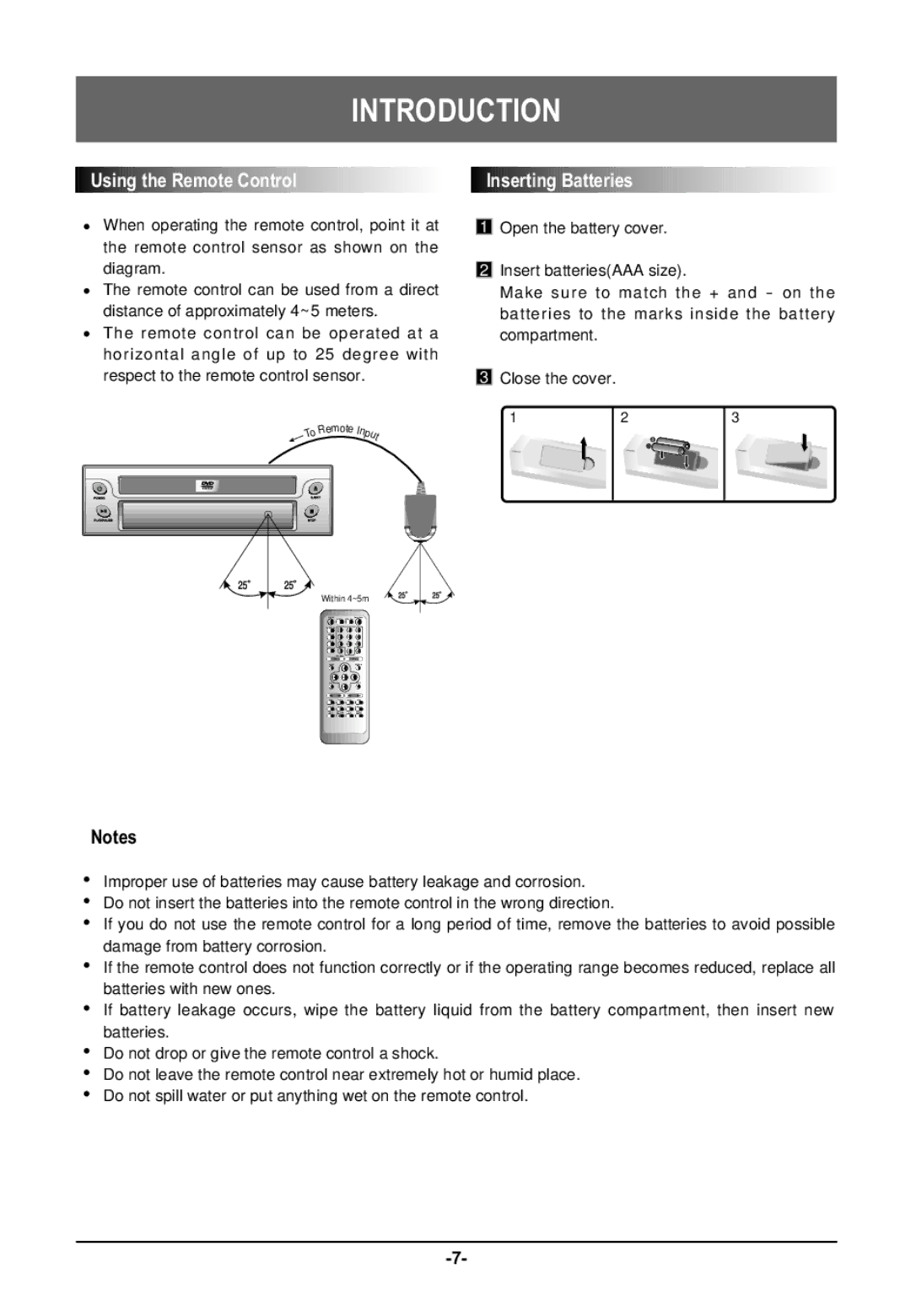 Farenheit Technologies DVD-19 owner manual Using the Remote Control, Inserting Batteries 