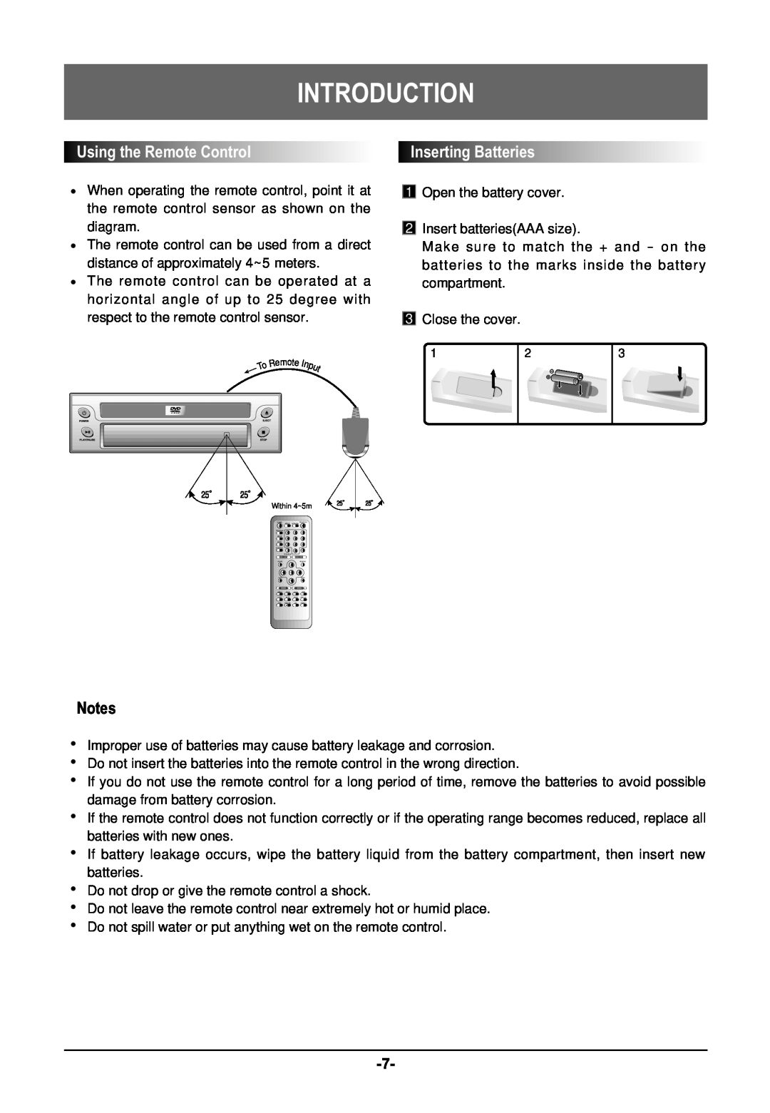 Farenheit Technologies DVD-19 owner manual UsingtheRemoteControl, InsertingBatteries, Introduction 