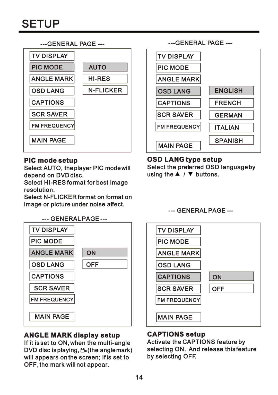 Farenheit Technologies DVD-34A manual ×Ý ³±¼» -»¬«, ßÒÙÔÛ ÓßÎÕ ¼·-´¿§ -»¬«, ÑÍÜ ÔßÒÙ ¬§» -»¬«, ÝßÐÌ×ÑÒÍ -»¬« 