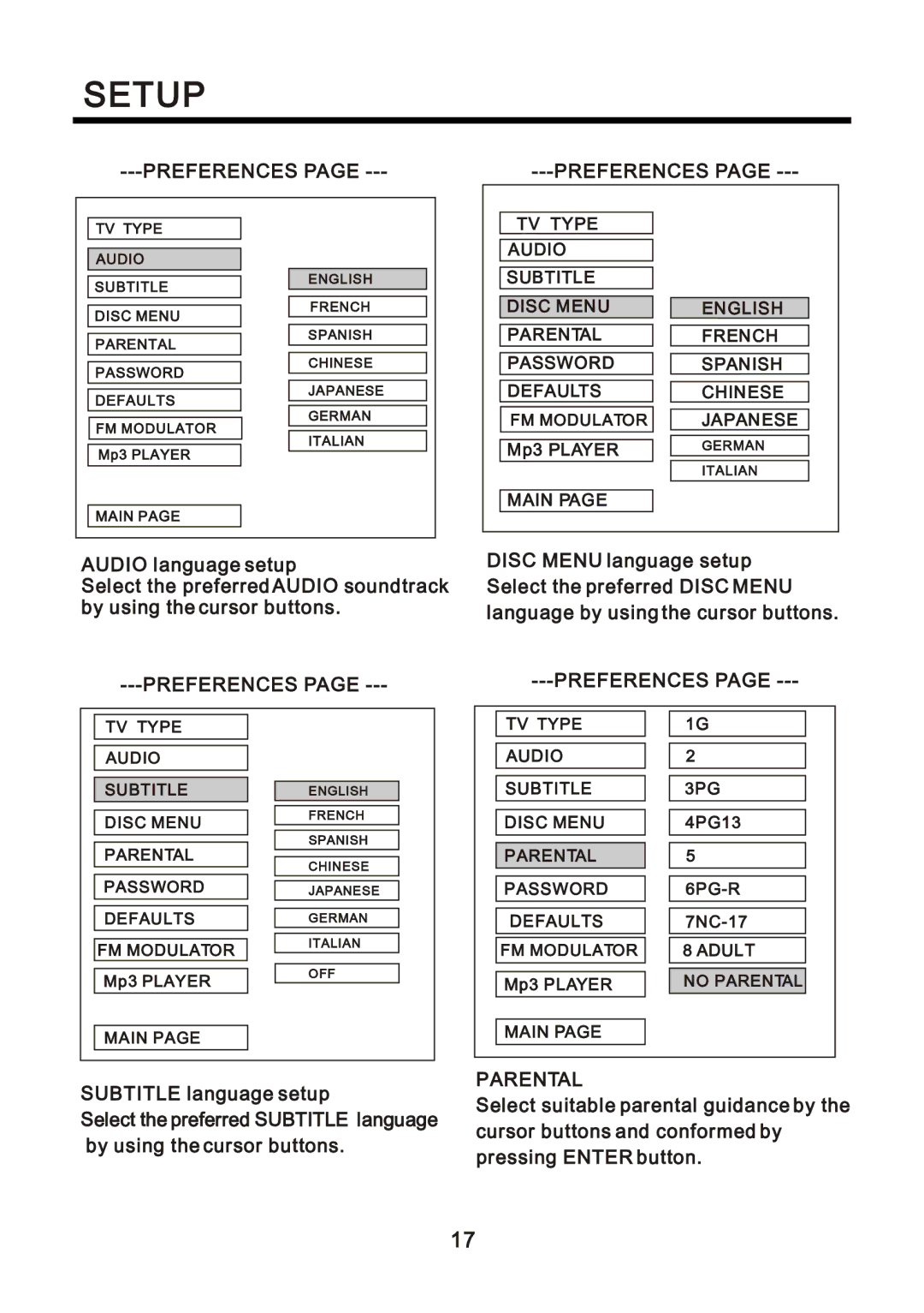 Farenheit Technologies DVD-34TV manual ÓóóÐÎÛÚÛÎÛÒÝÛÍ ÐßÙÛ óóó, ßËÜ×Ñ ´¿²¹«¿¹» -»¬«, ÍËÞÌ×ÌÔÛ ´¿²¹«¿¹» -»¬« 