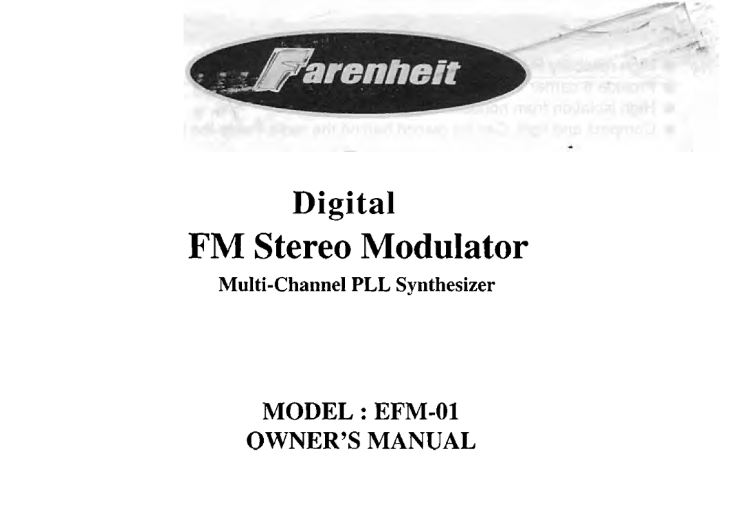 Farenheit Technologies EFM-01 owner manual FM Stereo Modulator 