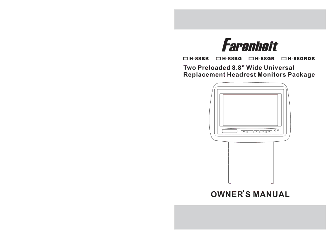 Farenheit Technologies H-88BG, H-88GRDK, H-88BK owner manual Owner S Manual 