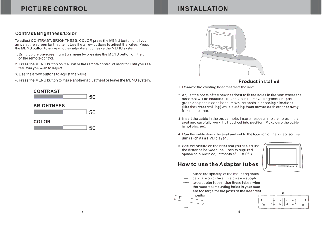 Farenheit Technologies H-88BG, H-88GRDK, H-88BK owner manual Picture Control, Installation 