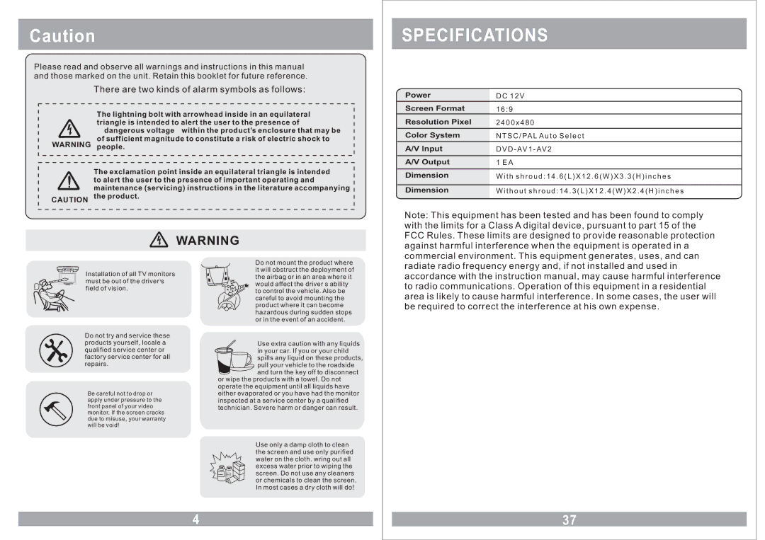 Farenheit Technologies MD-1120CMX owner manual Specifications 