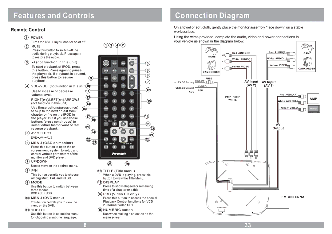 Farenheit Technologies MD-1120CMX owner manual Connection Diagram, Playback, Use to incease or decrease, Volume level 