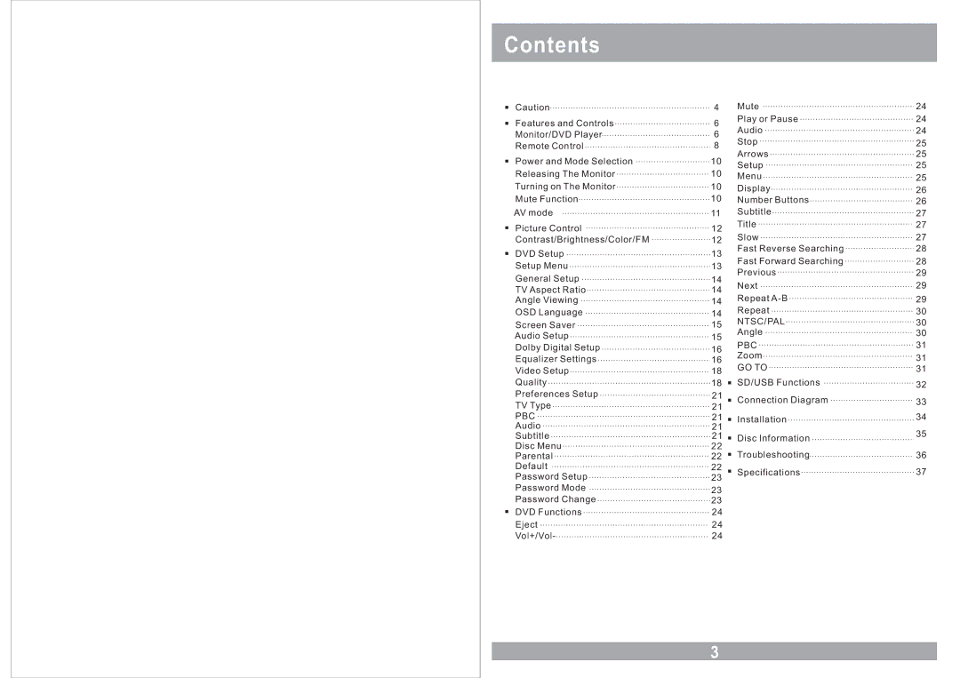 Farenheit Technologies MD-1210CMX owner manual Contents 