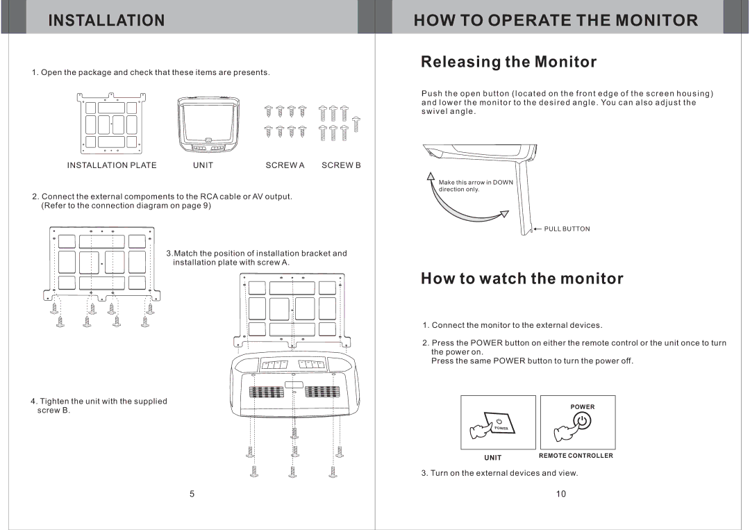 Farenheit Technologies T-1200CM owner manual HOW to Operate the Monitor, Installation 