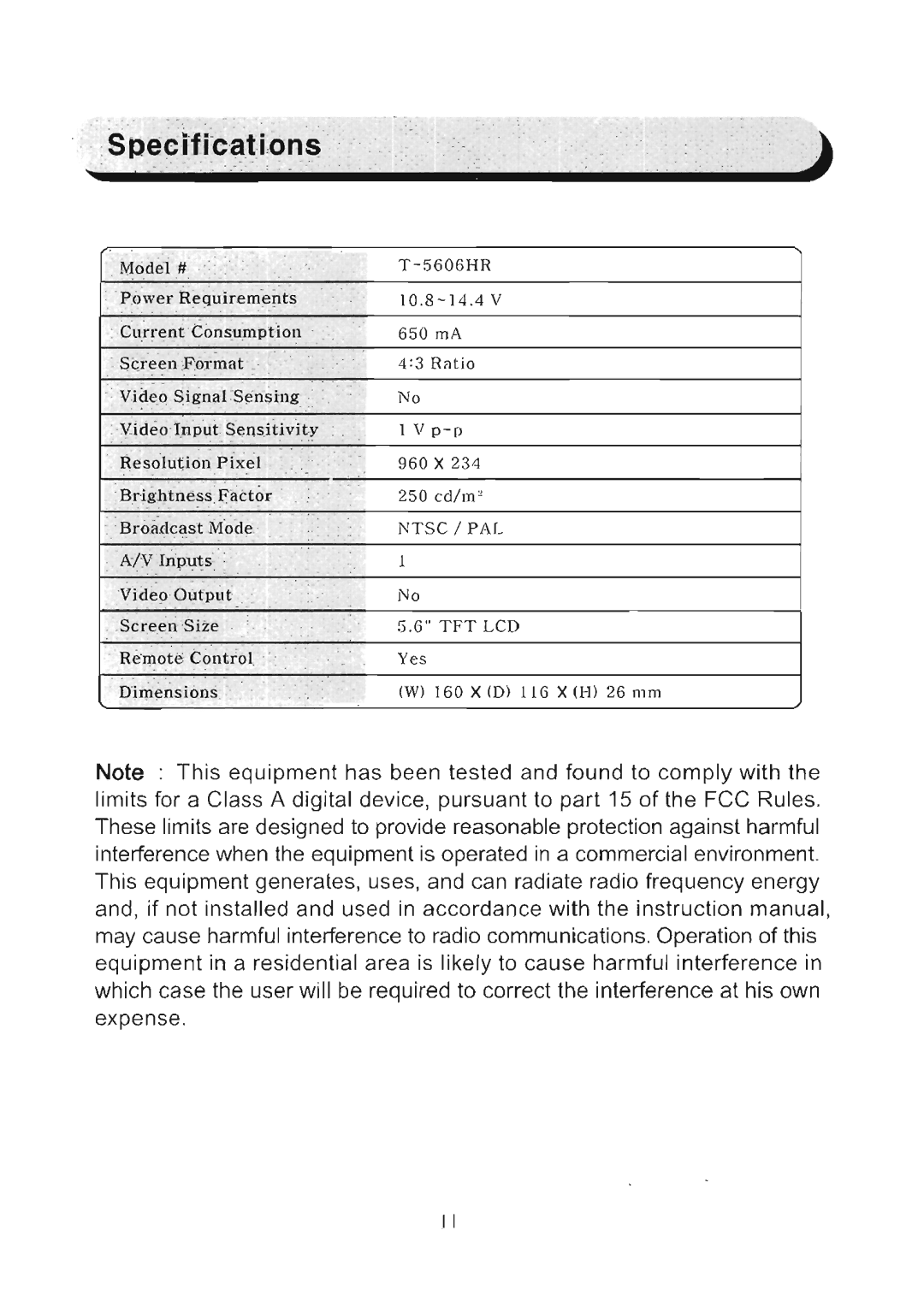 Farenheit Technologies T-5606HR manual 