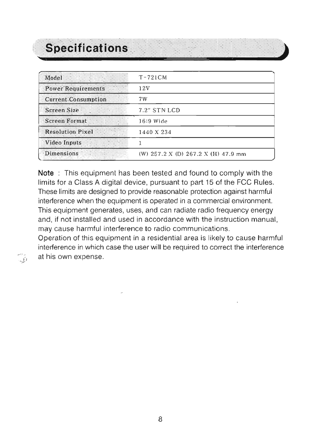 Farenheit Technologies T-721CM manual 