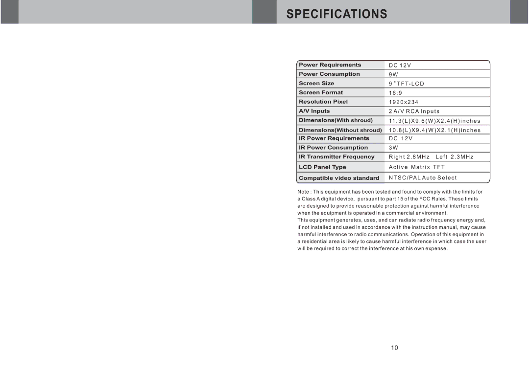 Farenheit Technologies T-910CM owner manual Specifications 