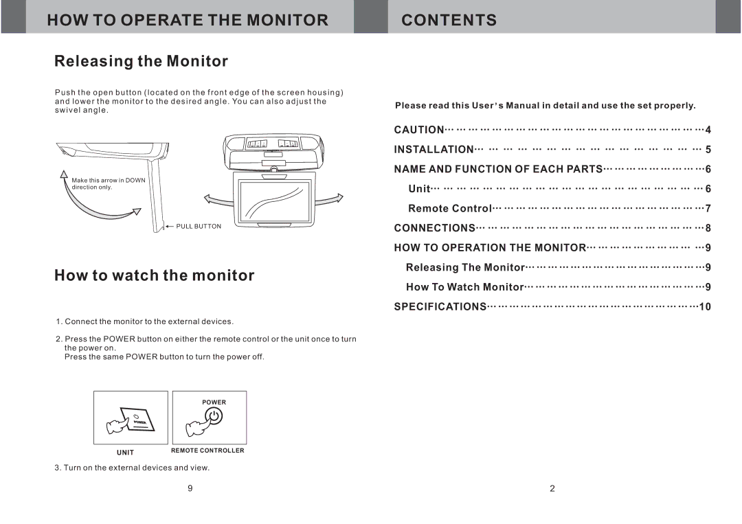 Farenheit Technologies T-910CM owner manual HOW to Operate the Monitor 